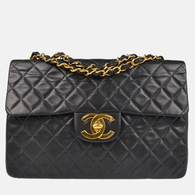 Pre-owned Chanel Black Lambskin Maxi Classic Flap Shoulder Bag