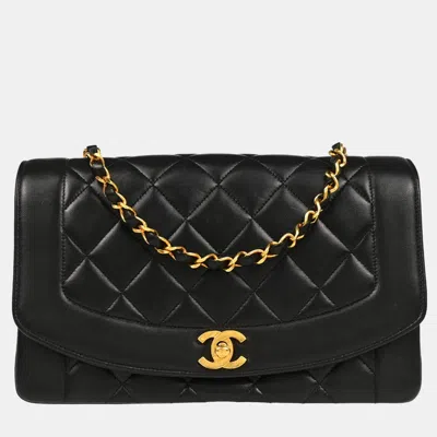 Pre-owned Chanel Black Lambskin Medium Diana Shoulder Bag