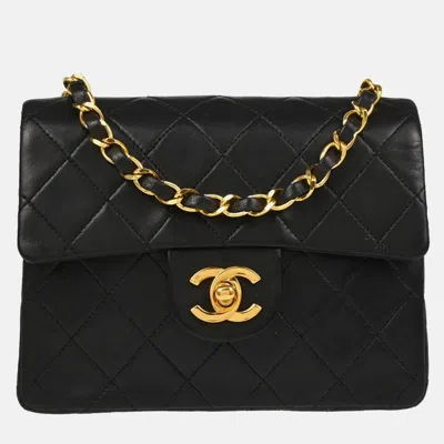 Pre-owned Chanel Black Lambskin Mini Classic Square Flap Shoulder Bag