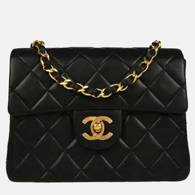 Pre-owned Chanel Black Lambskin Mini Classic Square Flap Shoulder Bag
