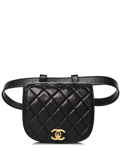 Pre-owned Chanel Black Lambskin Quilted Leather Flap Waist Belt Bag (authentic Pre-  Loved)