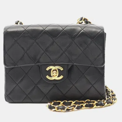 Pre-owned Chanel Black Lambskin Leather Matelasse Chain Mini Crossbody Bag