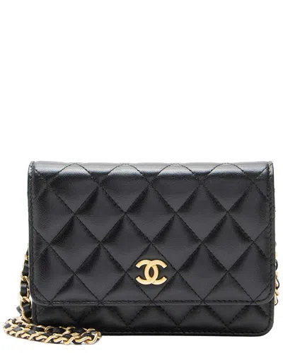 Pre-owned Chanel Black Lambskin Romance Mini Wallet On Chain (authentic Pre-loved)