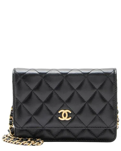 Pre-owned Chanel Black Lambskin Romance Mini Wallet On Chain (authentic Pre-loved)