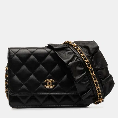 Pre-owned Chanel Black Lambskin Romance Wallet On Chain