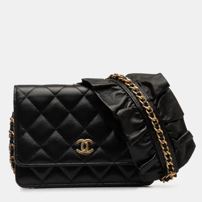 Pre-owned Chanel Black Lambskin Romance Wallet On Chain
