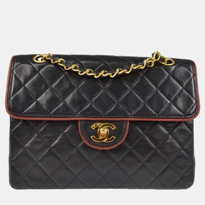 Pre-owned Chanel Black Lambskin Single Flap Shoulder Bag