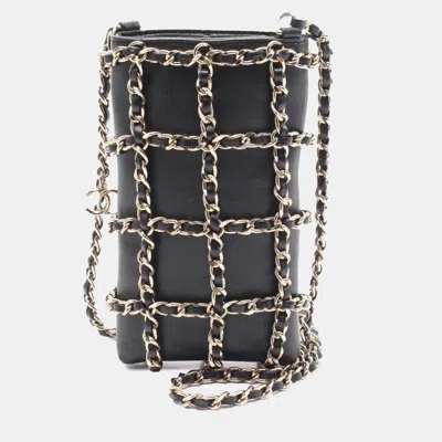 Pre-owned Chanel Black Lambskin Tech Me Out Clutch With Chain