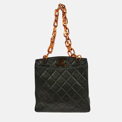 Pre-owned Chanel Black Lambskin Tote Chain Handbag
