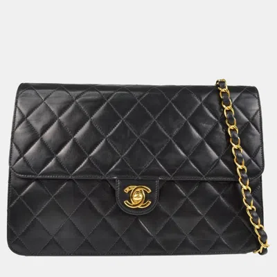 Pre-owned Chanel Black Lambskin Turnlock Medium Half Flap Shoulder Bag