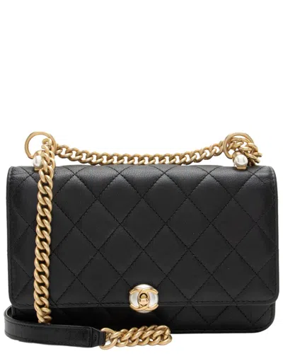 Pre-owned Chanel Black Lambskin Twist Your Buttons Wallet On Chain (authentic Pre-loved)