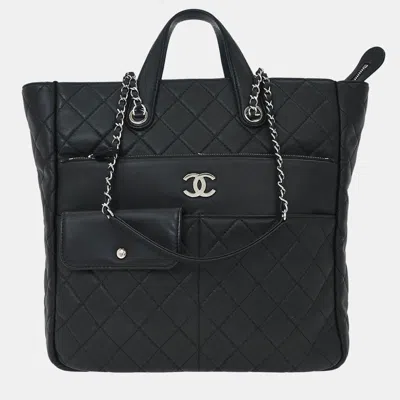 Pre-owned Chanel Black Lambskin Ultra Pocket Shopping Tote 2way Handbag