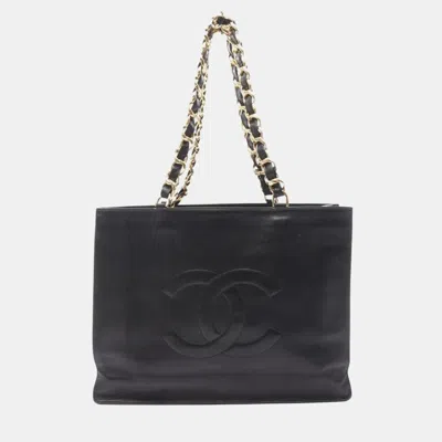 Pre-owned Chanel Black Lambskin Vintage Cc Chain Tote Bag Xl