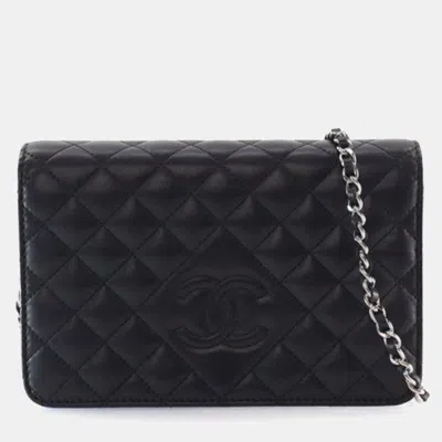 Pre-owned Chanel Black Lambskin Wallet On Chain