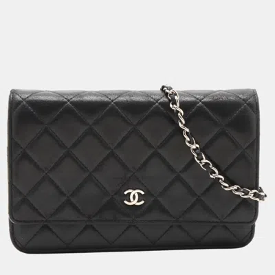 Pre-owned Chanel Black Lambskin Wallet On Chain
