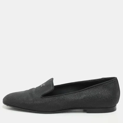 Pre-owned Chanel Black Lame Fabric Cc Moccasins Size 39
