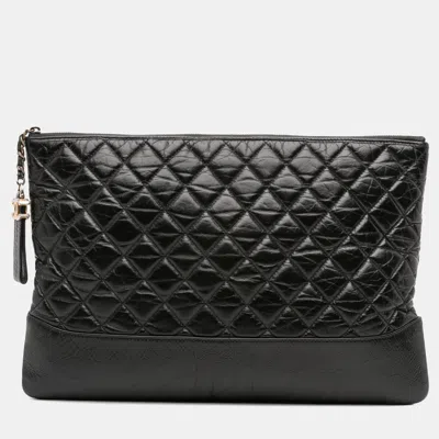 Pre-owned Chanel Black Large Aged Calfskin Gabrielle O Case Clutch