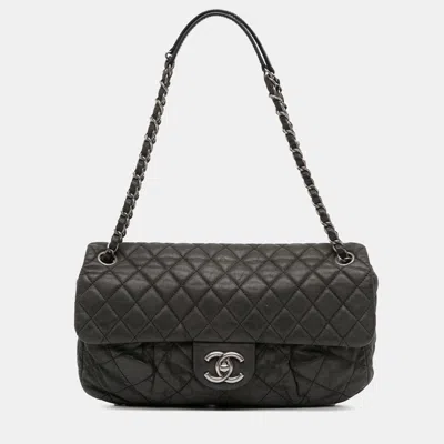 Pre-owned Chanel Black Large Iridescent Quilted Calfskin Coco Pleats Flap