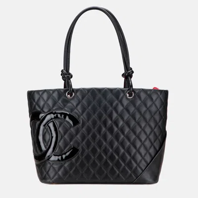 Pre-owned Chanel Black Large Quilted Calfskin Cambon Ligne Tote