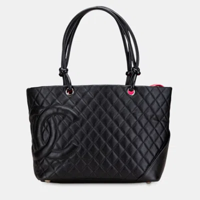 Pre-owned Chanel Black Large Quilted Calfskin Cambon Ligne Tote