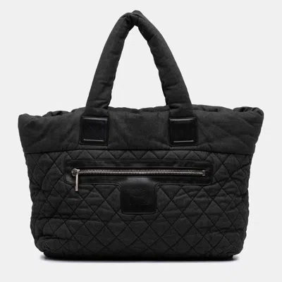 Pre-owned Chanel Black Large Quilted Denim Coco Cocoon Tote