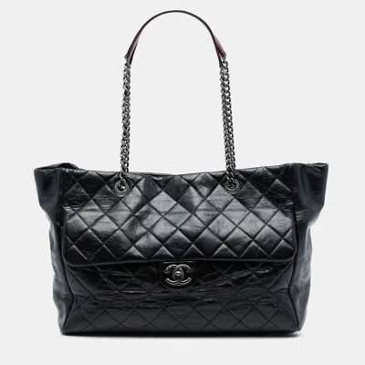 Pre-owned Chanel Black Large Quilted Glazed Calfskin Duo Color Tote