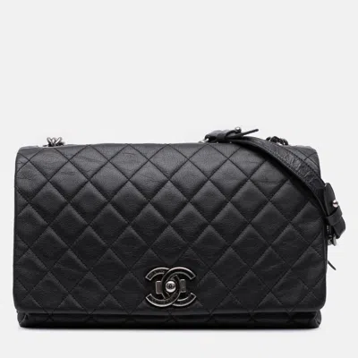 Pre-owned Chanel Black Large Quilted Goatskin City Rock Flap