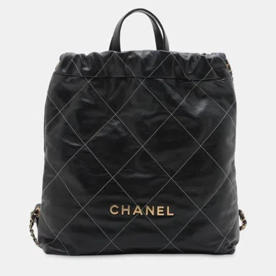 Pre-owned Chanel Black Large Shiny Quilted Calfskin 22 Backpack