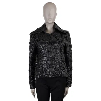 Pre-owned Chanel Black Leather 15k Camellia Quilted Biker Jacket 40 M