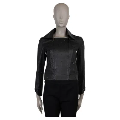 Pre-owned Chanel Black Leather 17p Embroidered Biker Jacket 34 Xs