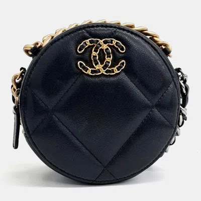 Pre-owned Chanel Black Leather 19 Round Mini Crossbody Bag