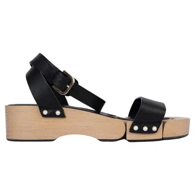 Pre-owned Chanel Black Leather 2016 16c Seoul Hinged Clog Sandals Shoes 39 Fit 38.5