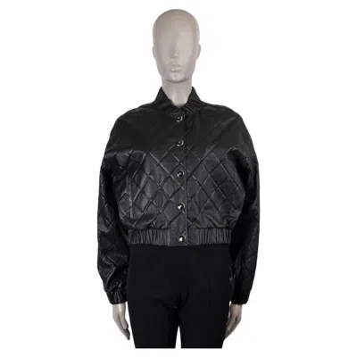 Pre-owned Chanel Black Leather 25p Quilted Bomber Jacket 36 Xs