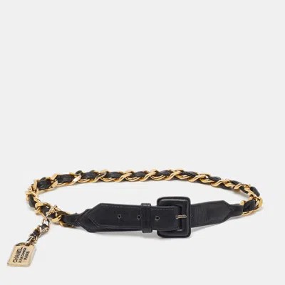 Pre-owned Chanel Black Leather 31. Rue Cambon Chain Link Buckle Belt 70cm