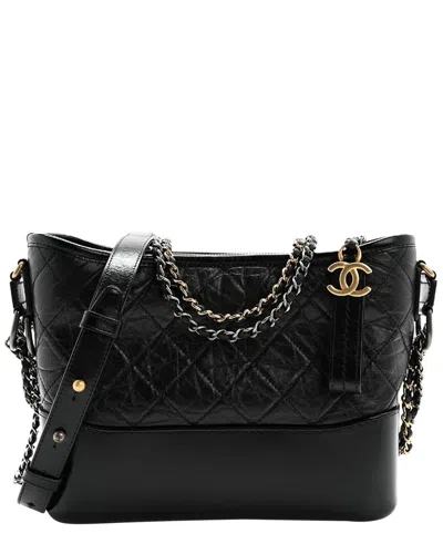 Pre-owned Chanel Black Leather Aged Quilted Small Gabrielle Hobo (authentic Pre-loved)