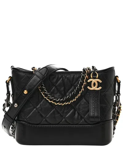 Pre-owned Chanel Black Leather Aged Quilted Small Gabrielle Hobo (authentic Pre-loved)