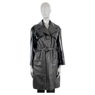 Pre-owned Chanel Black Leather & Patent 2018 18s Trench Coat Jacket 38 S