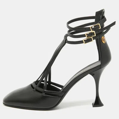 Pre-owned Chanel Black Leather Ankle Strap Pumps Size 40