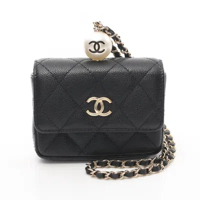 Pre-owned Chanel Black Leather Artificial Pearl Coin Purse/coin Case ()