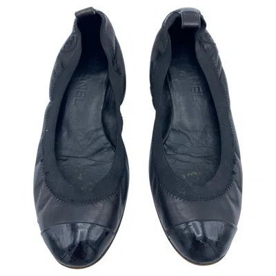 Pre-owned Chanel Black Leather Ballet Flat Shoes, Size 38