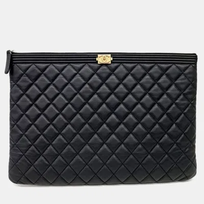 Pre-owned Chanel Black Leather Boy Clutch Large