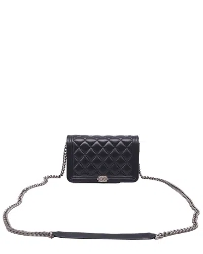 Pre-owned Chanel Black Leather Boy Wallet On Chain (authentic Pre-loved)
