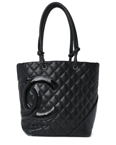 Pre-owned Chanel Black Leather Cambon Tote Bag Large (authentic )