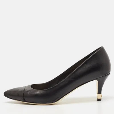 Pre-owned Chanel Black Leather Cap Toe Pumps Size 38.5