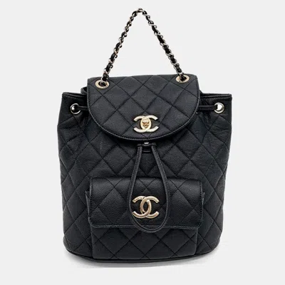 Pre-owned Chanel Black Leather Caviar Backpack