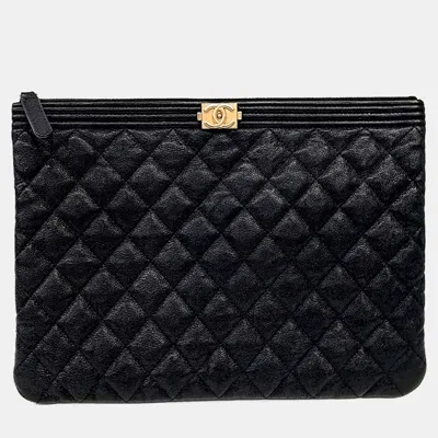 Pre-owned Chanel Black Leather Caviar Boy Clutch New Medium