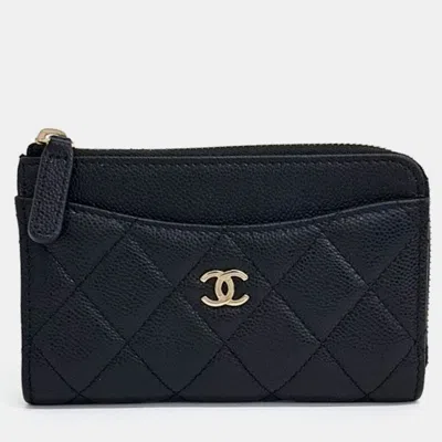 Pre-owned Chanel Black Leather Caviar Card Holder
