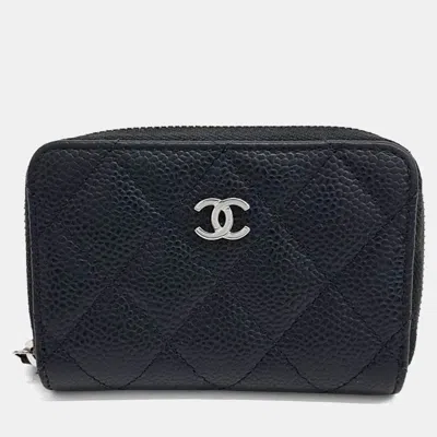 Pre-owned Chanel Black Leather Caviar Card Holder