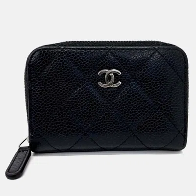 Pre-owned Chanel Black Leather Caviar Card Holder