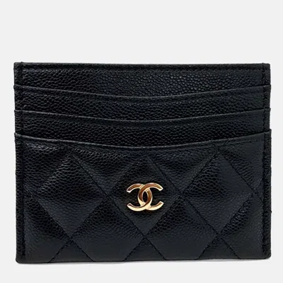 Pre-owned Chanel Black Leather Caviar Card Holder